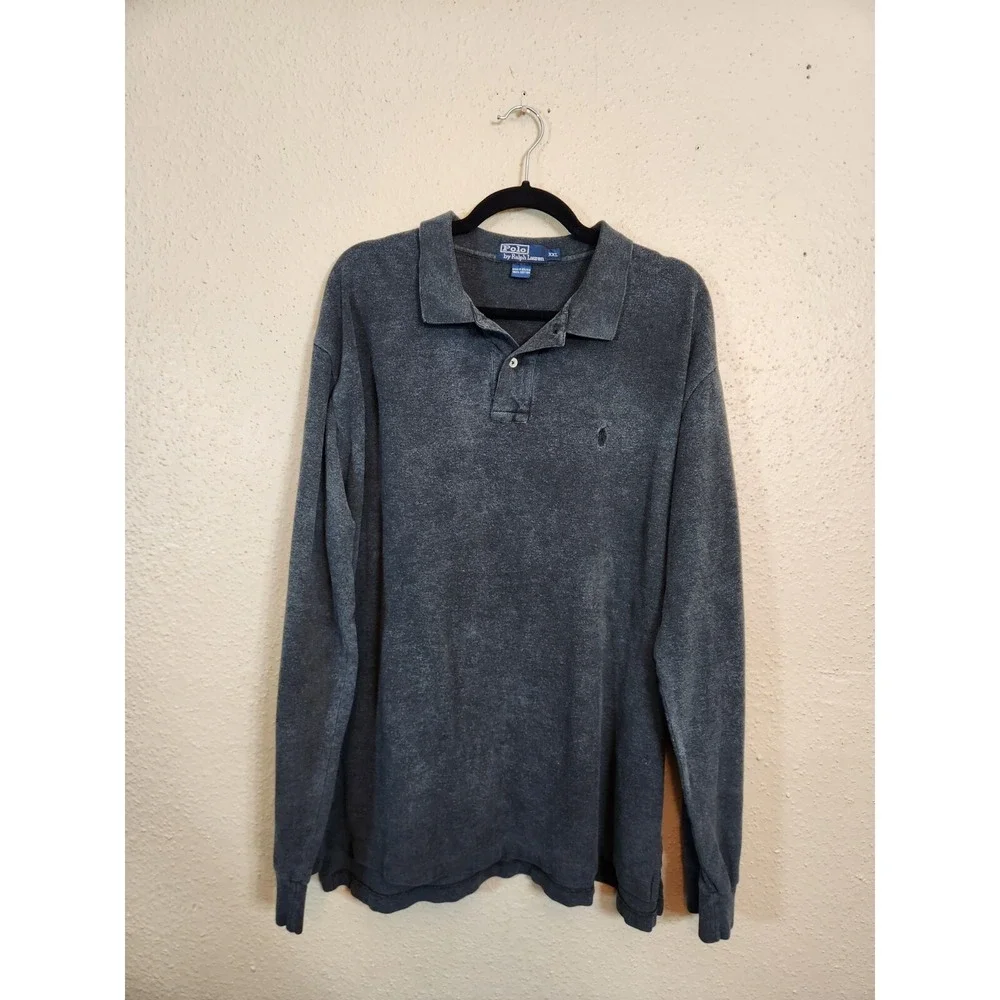 Polo by Ralph Lauren Men's Black Gray Cotton Long Sleeve‎ Knit Polo Shirt XXL